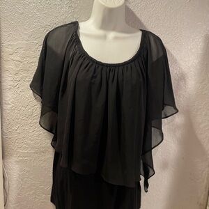 Thalia Sodi Black Sheer Flutter Sleeve Blouse